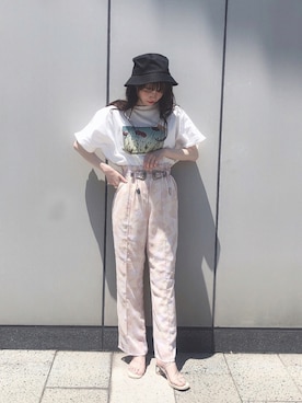 「earth music&ecology（アースミュージックアンドエコロジー）のアイテム（ハット、ブラック系）」を使った、˚࿀̊˚さん（レディース・158cm）の夏コーディネート