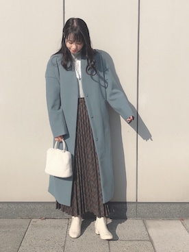 「チェック柄に恋してる」｜「アイテム（チェスターコート）」を使った、˚࿀̊˚さん（レディース・158cm）の冬コーディネート