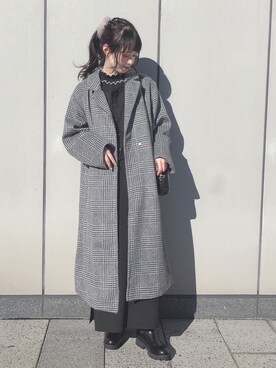 「チェック柄に恋してる」｜「アイテム（チェスターコート）」を使った、˚࿀̊˚さん（レディース・158cm）の冬コーディネート