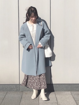 「花柄スカート」｜「アイテム（その他アウター）」を使った、˚࿀̊˚さん（レディース・158cm）の冬コーディネート