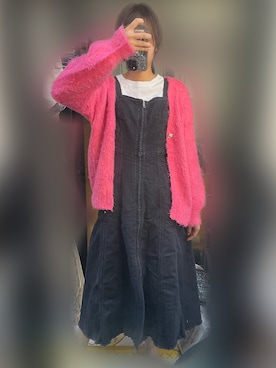 「AZUL by moussy（アズールバイマウジー）のZIP UP JUMPER DRESS/ジップアップジャンパードレス【MOOK52掲載 90467】（ワンピース、ブルー系）」を使った、ふさん（レディース・170cm）の冬コーディネート