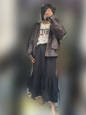 「ららぽーとのアイテム（スカート、ブラック系）」を使った、ふさん（レディース・170cm）の夏コーディネート