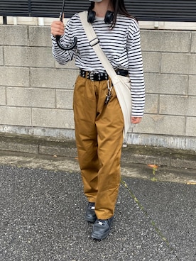 「ワークパンツ」｜「アイテム（カーゴパンツ、ブラウン系）」を使った、mさん（レディース・158cm）の夏コーディネート