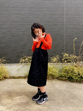 「アイテム（スカート、ブラック系）」を使った、Riinaさん（キッズ・132cm）の冬コーディネート
