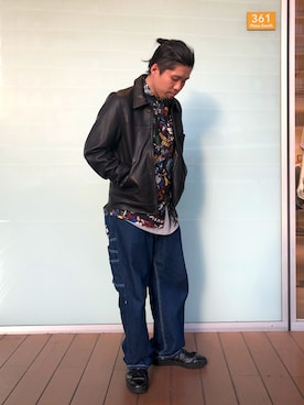 「アロハシャツ」｜「アイテム（ブルゾン）」を使った、HONDAさん（メンズ・171cm）の春コーディネート