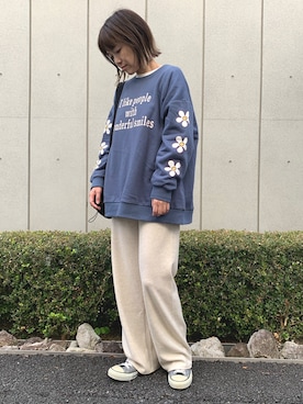 「袖プリント」｜Nakamuraさん（レディース・157cm）の冬コーディネート