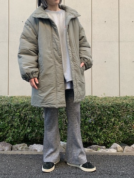 「カーキアウター」｜「アイテム（ダウンジャケット/コート）」を使った、Nakamuraさん（レディース・156cm）の冬コーディネート