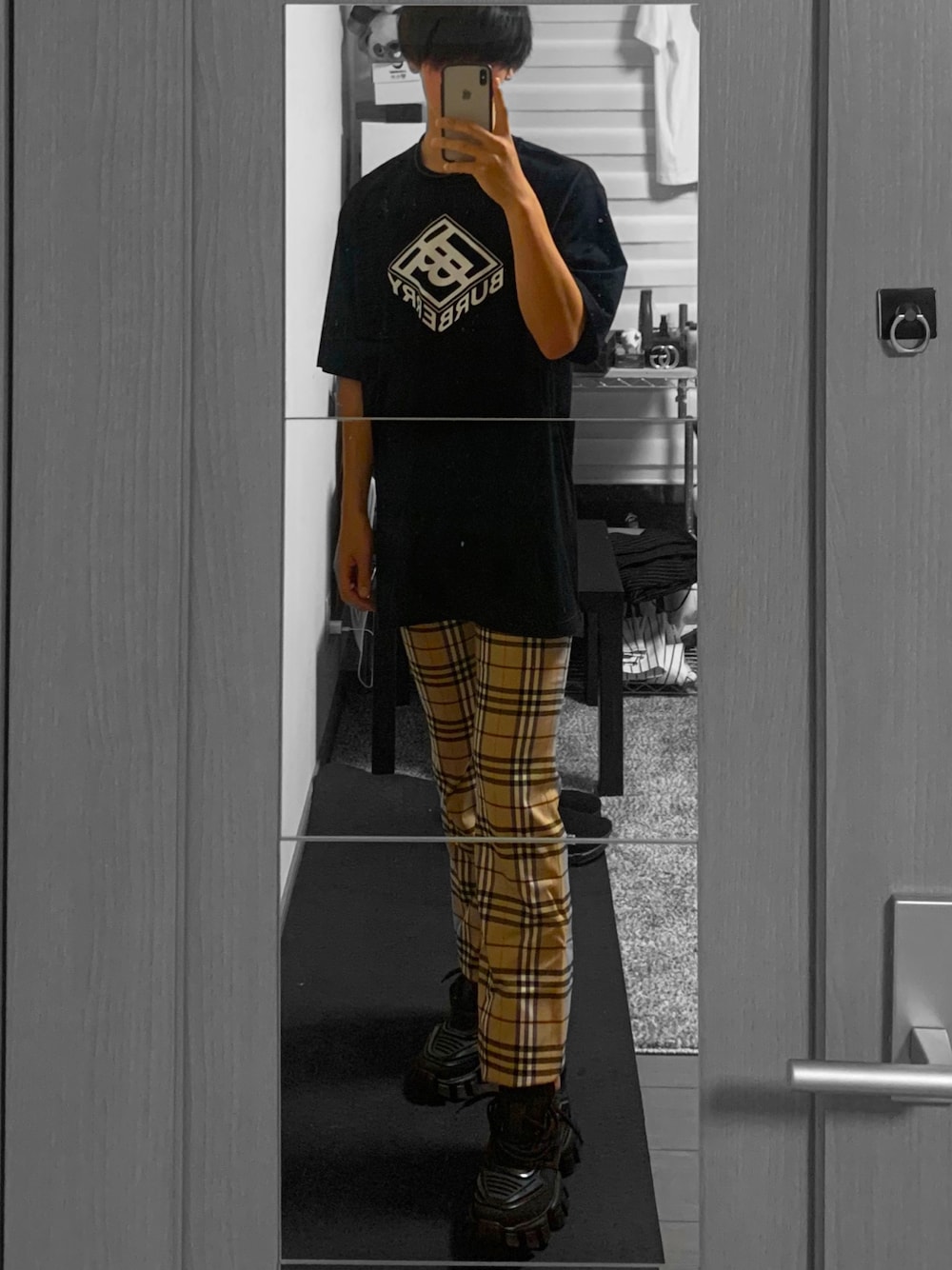 BURBERRY バーバリー ELLISON チェックトリムコットンTシャツ チェックトリム コットンTシャツ (ゲールグレー) - メンズ