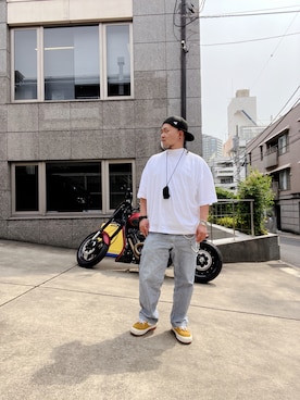 「Harley-Davidson（ハーレーダビッドソン）のアイテム（その他）」を使った、ポテチチップさん（メンズ・173cm）の夏コーディネート