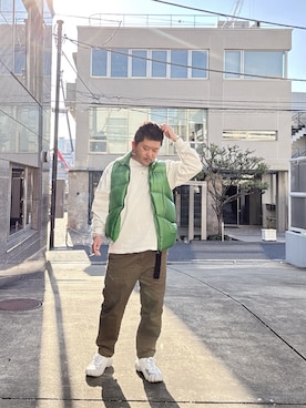 「アイテム（ダウンベスト）」を使った、ポテチチップさん（メンズ・173cm）の秋コーディネート