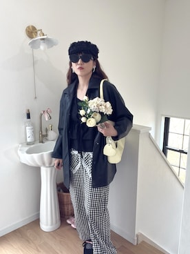 「SOLLON.（ソルロン）のレースハートドッキングギンガムチェックパンツ（その他パンツ、ブラック系）」を使った、norisandesukaさん（レディース・166cm）の春コーディネート