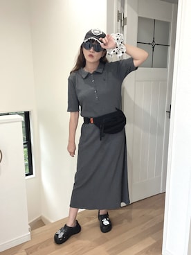 「U.S. POLO ASSN.（ユーエスポロアッスン）のRANAN/solleim別注【U.S.POLO ASSN.】 ワンポイント刺繍ポロ襟リブワンピース（ワンピース、グレー系）」を使った、norisandesukaさん（レディース・166cm）の夏コーディネート
