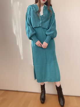 「Kastane（カスタネ）の【SETアイテム】クロップドカーディガン×ワンピースSET（ワンピース）」を使った、るんさん（レディース・162cm）の冬コーディネート