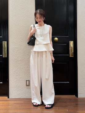 「NANO universe（ナノユニバース）のアイテム（Pants、ホワイト系）」を使った、mmさん（レディース・160cm）の夏コーディネート