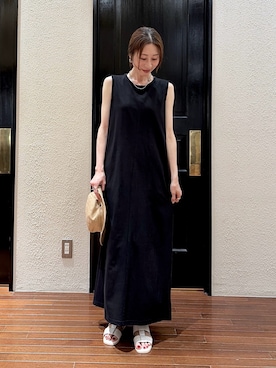 「NANO universe（ナノユニバース）のバックオープンカットワンピース（One piece dress、ブラック系）」を使った、mmさん（レディース・160cm）の夏コーディネート