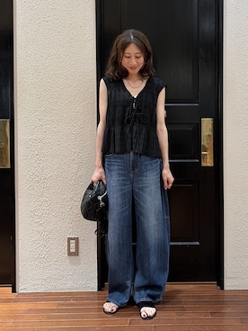 「Healthy denim（ヘルシーデニム）のHealthy DENIM/Beets（デニムパンツ、ブルー系）」を使った、mmさん（レディース・160cm）の夏コーディネート