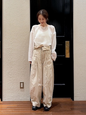 「NANO universe（ナノユニバース）の「STEVELOUR」コットンナイロンバルーンパンツ(セットアップ可)（Pants、ベージュ系）」を使った、mmさん（レディース・160cm）の夏コーディネート
