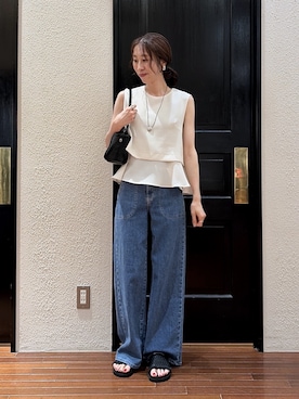 「SOMETHING（サムシング）のSOMETHING/LISA LACE UP WIDE（Denim pants、ブルー系）」を使った、mmさん（レディース・160cm）の夏コーディネート