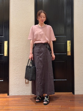 「NANO universe（ナノユニバース）のEuropean Flax サスペンダー付きスカート(セットアップ可)（スカート、グレー系）」を使った、mmさん（レディース・160cm）の春コーディネート