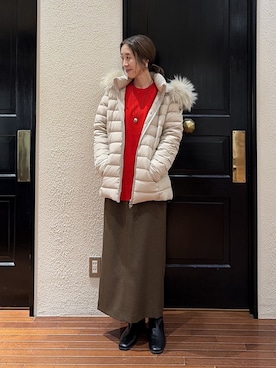 「CAPEHORN（ケープホーン）のCAPE HORN/SALTA MURMASKY（ダウンジャケット/コート、ベージュ系）」を使った、mmさん（レディース・160cm）の秋コーディネート