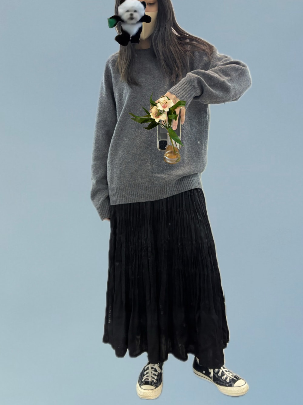 「ユニクロ、ct70」｜「UNIQLOのアイテム（ニット/セーター、グレー系）」を使った、yuki 記録さん（レディース・160cm）の冬コーディネートの1枚目の写真