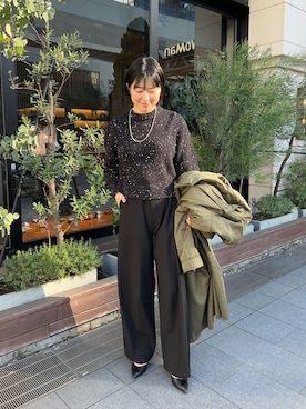 「オールブラック」｜「アイテム（モッズコート）」を使った、KOSUGI_162cmさん（レディース・162cm）の冬コーディネート