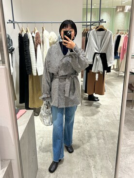 「SHENERY（シーナリー）のカットオフストレートデニムパンツ（デニムパンツ）」を使った、KOSUGI_162cmさん（レディース・162cm）の秋コーディネート