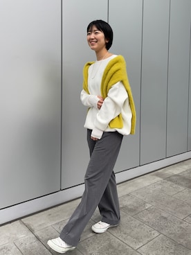 「センタープレスパンツ」｜「アイテム（アクセサリー）」を使った、KOSUGI_162cmさん（レディース・162cm）の秋コーディネート