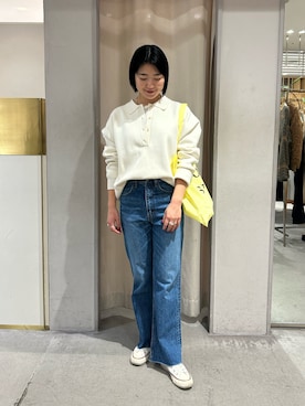 「SHENERY（シーナリー）のカットオフストレートデニムパンツ（デニムパンツ）」を使った、KOSUGI_162cmさん（レディース・162cm）の冬コーディネート