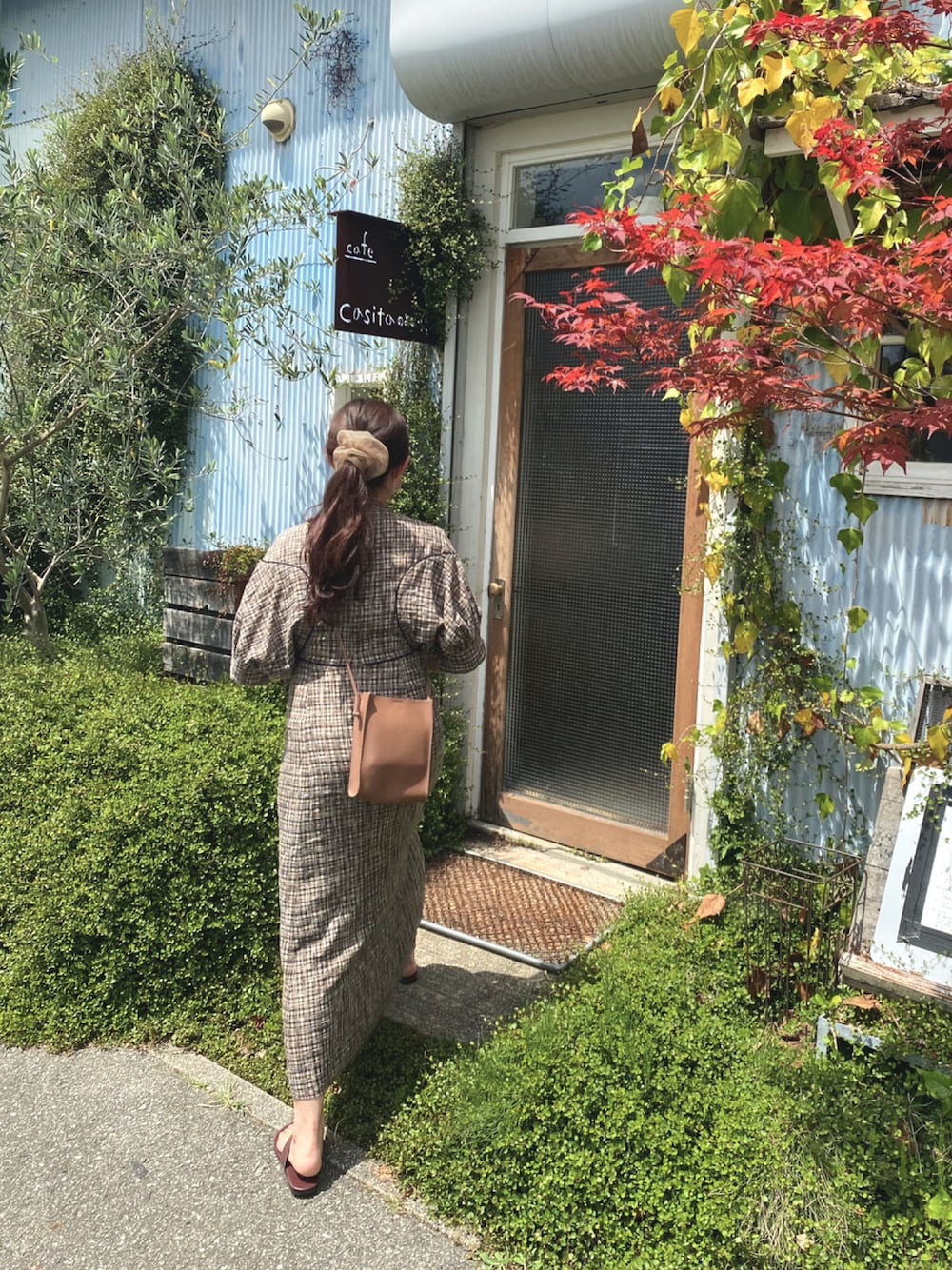 CLANE クラネ シースルーチェックアームワンピース ロング