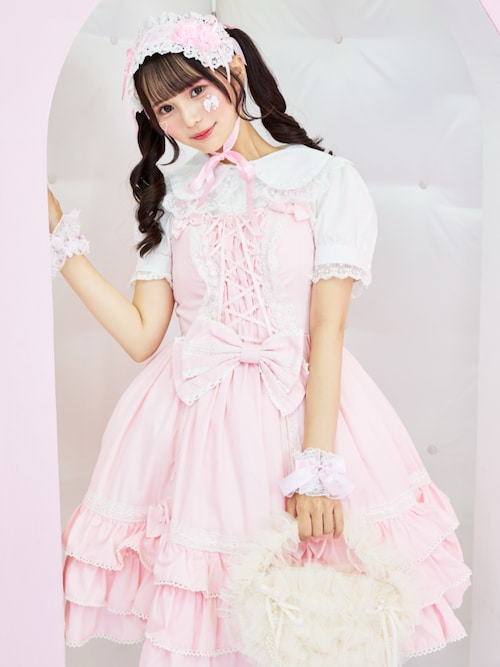 BODYLINE ブラウス シャツ 半袖 うさみみドットレースのフリルブラウス 
