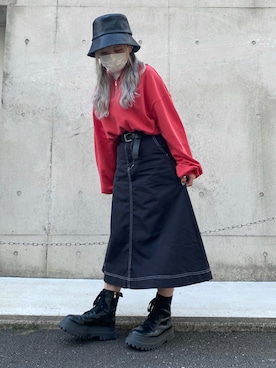 「NOT CONVENTIONAL（ノットコンベンショナル）のアイテム（帽子）」を使った、ちゃむくんさん（レディース・149cm）の春コーディネート