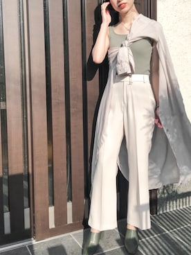 「LOWRYS FARM（ローリーズファーム）のセンタープレスカラーフレアパンツ　870189（その他パンツ）」を使った、り ささん（レディース・161cm）の夏コーディネート