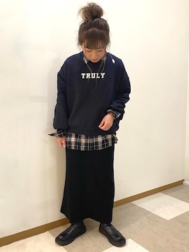 「チェック柄に恋してる」｜「アイテム（スウェット）」を使った、𝚁𝚒𝚎 ‪︎‬‪︎☺︎さん（レディース・160cm）の冬コーディネート