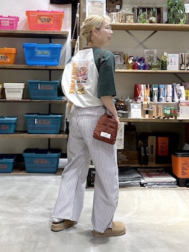 「niko and...（ニコアンド）のオリジナルキルト巾着ショルダーバッグ（ショルダーバッグ、ブラウン系）」を使った、yaritaさん（レディース・166cm）の春コーディネート