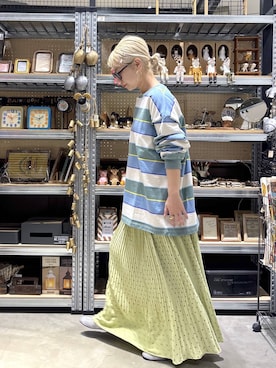 「niko and...（ニコアンド）のUSACOTTONヘンリーTシャツ（Tシャツ/カットソー、ブルー系）」を使った、yaritaさん（レディース・166cm）の春コーディネート