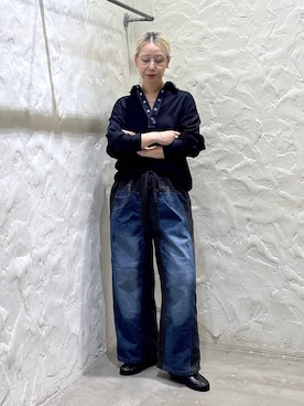 「niko and...（ニコアンド）のギャザーローファー（ローファー、ブラック系）」を使った、yaritaさん（レディース・166cm）の秋コーディネート