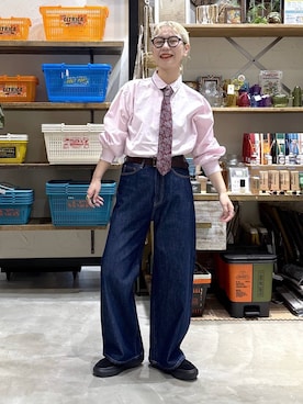 「niko and...（ニコアンド）のオリジナルレザー太ベルト（ベルト、ブラウン系）」を使った、yaritaさん（レディース・166cm）の春コーディネート