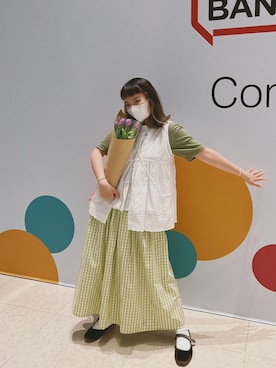 「UNIQLO（ユニクロ）のアイテム（Tシャツ/カットソー、グリーン系）」を使った、dululu915さん（レディース・158cm）の夏コーディネート