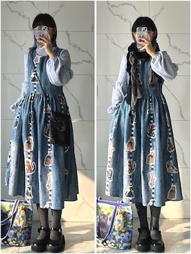 「アイテム（ジャンパースカート）」を使った、miuさん（レディース・167cm）の冬コーディネート