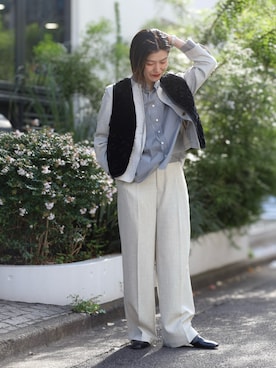 「アイテム（ノーカラージャケット）」を使った、kamata.さん（レディース・158cm）の秋コーディネート