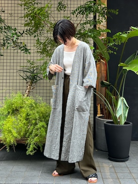 「ロングシャツ」｜「アイテム（その他アウター）」を使った、kamata.さん（レディース・158cm）の夏コーディネート