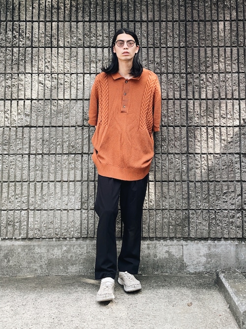 セール】オーバーサイズ ケーブル編み サマーニット ポロシャツ