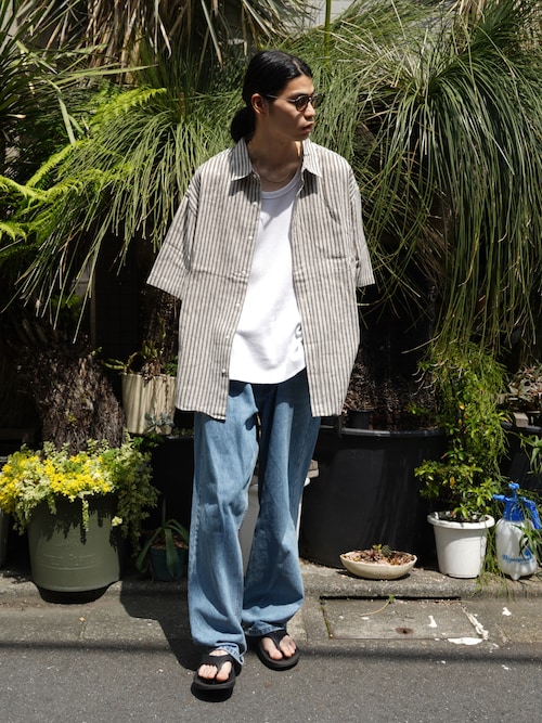 CLANE クラネ　ストライプ オーバーサイズシャツ 半袖　ハーフスリーブシャツ addictive ファッション CLANE クラネ ストライプ オーバー