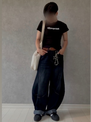 「FFEIN(フェイン)の【FFEIN(フェイン)】テレコリブレディースTシャツ / 半袖 レディース クルーネック プリント ピチT ちびT 短丈(Tシャツ/カットソー)」を使った、kii_memeさん(キッズ・110cm)の夏コーディネート