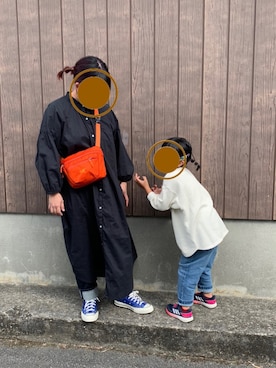 「ワッフルクルーネックＴ」｜「アイテム（ワンピース/ドレス）」を使った、mao*さん（レディース・155cm）の秋コーディネート