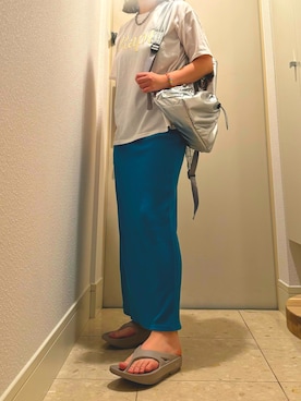 「アイテム（バックパック/リュック、シルバー系）」を使った、忘備録さん（レディース・156cm）の夏コーディネート