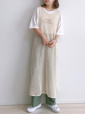 「GU（ジーユー）のアイテム（ワンピース/ドレス、ホワイト系）」を使った、tomoさん（レディース・157cm）の夏コーディネート