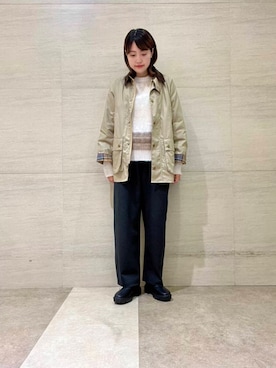 「Barbour（バブアー）の『別注』Barbour　BEDALE（その他アウター）」を使った、後藤綾乃さん（レディース・165cm）の秋コーディネート