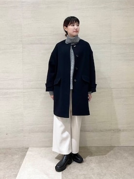 「アイテム（ノーカラーコート）」を使った、後藤綾乃さん（レディース・165cm）の秋コーディネート